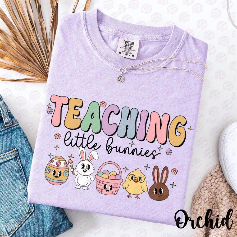 Retro Teacher EasterShirt Teaching Little Bunnies Shirt